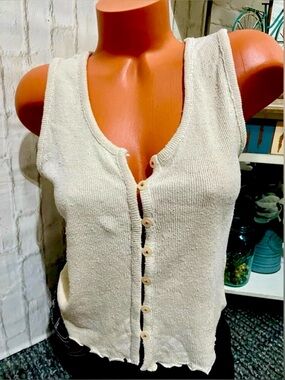Women’s JONATHAN MARTIN Silk Embroidered Button Tank Top Sweater L NEW